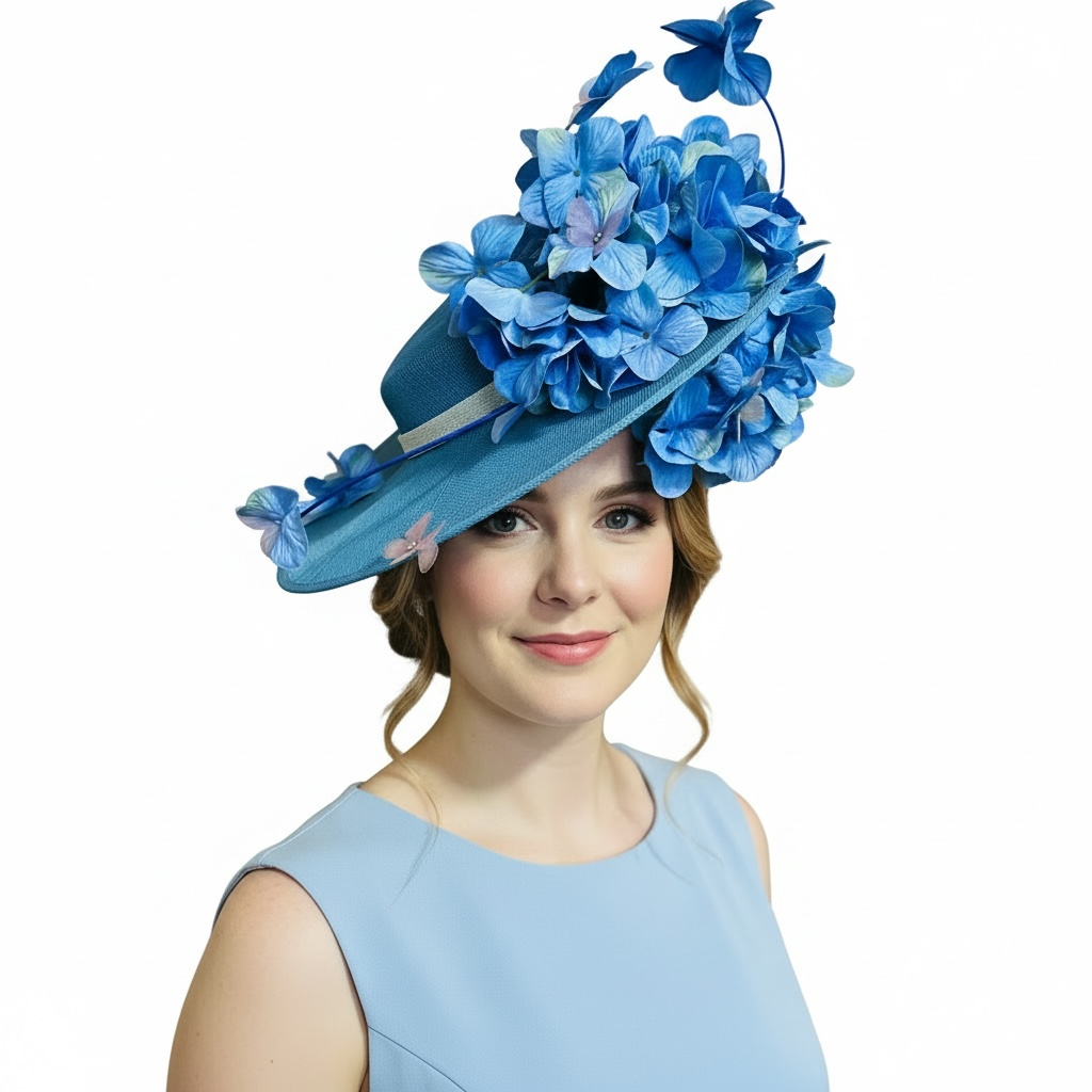 Blue hydrangeas boater hat