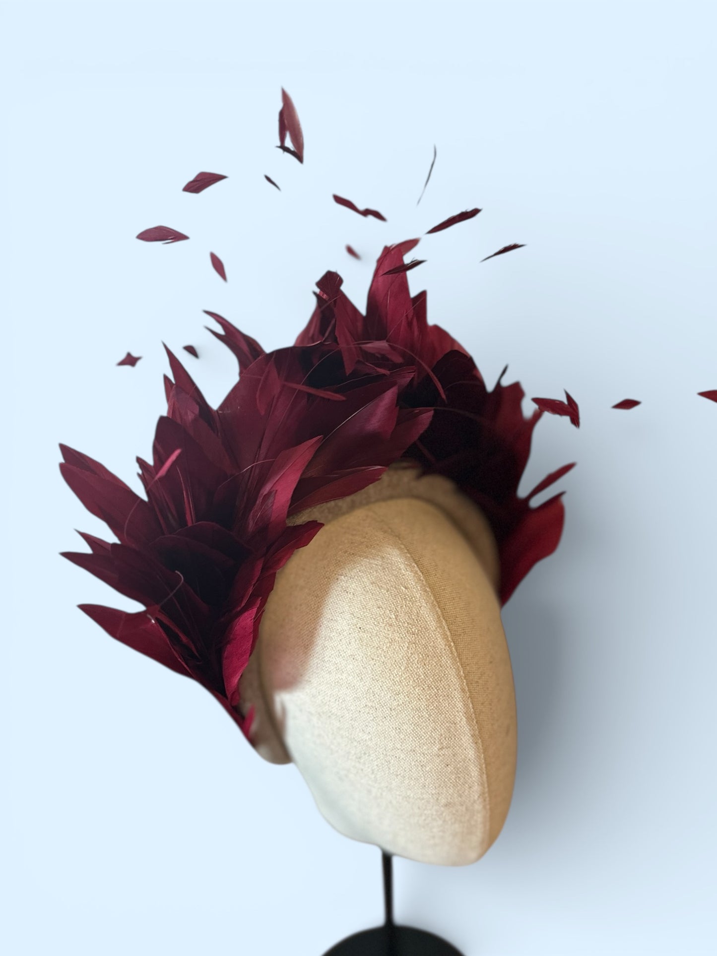 Natural headband with wine feathers