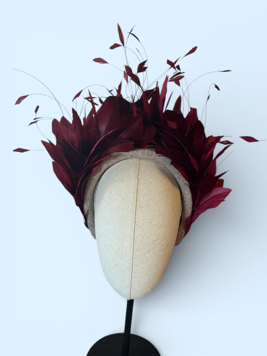 Natural headband with wine feathers