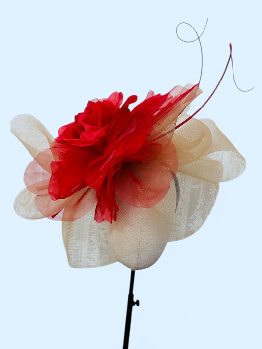 Pale Gold and Bright red Crinoline Fascinator
